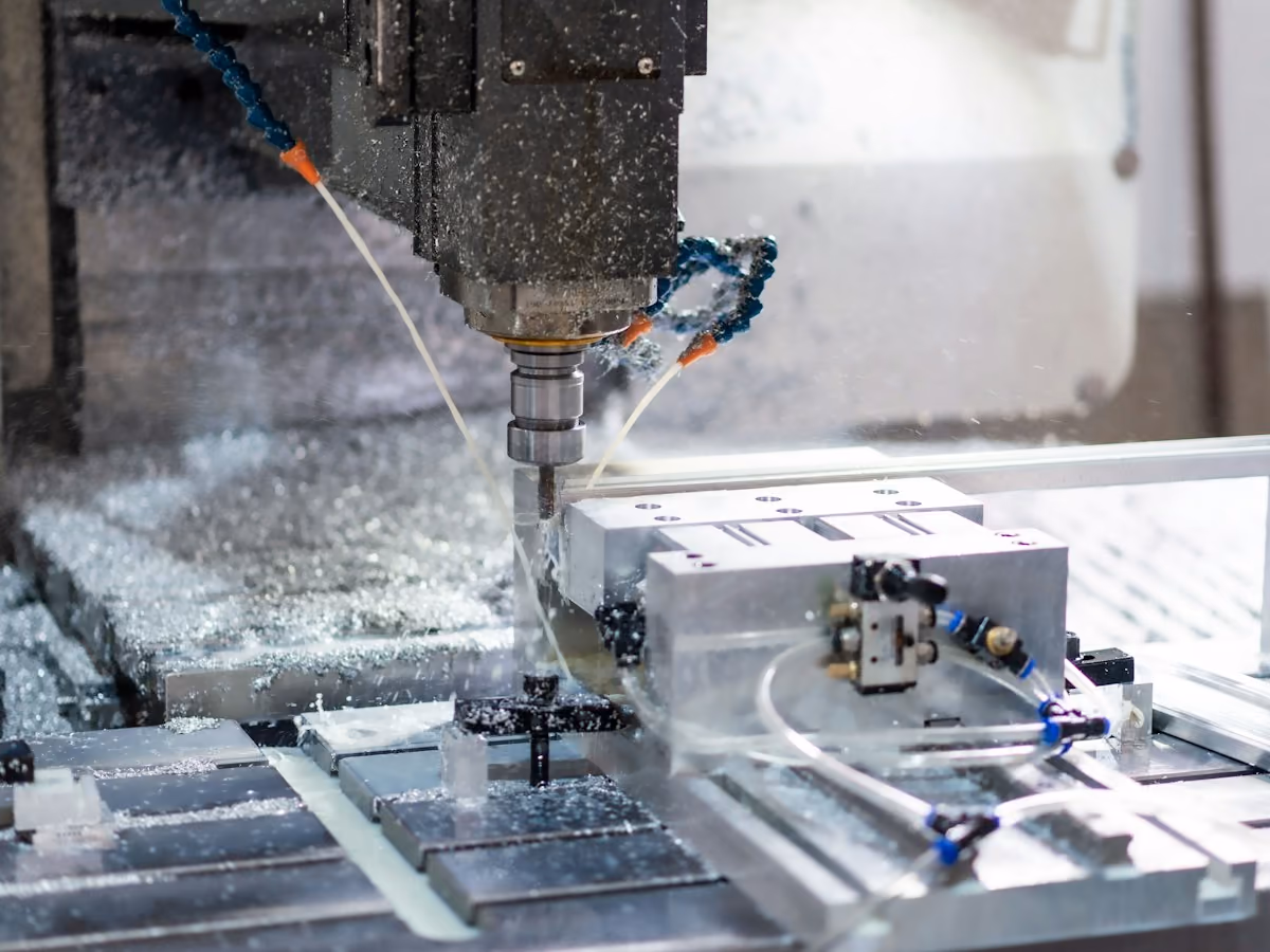 CNC milling machine cutting an aluminum part